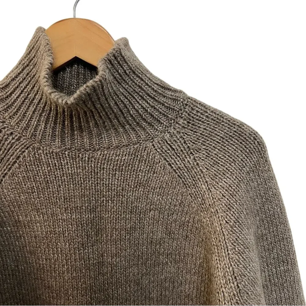 $599 Tory Burch Melange Knit Turtleneck Oversized Sweater Mocha Brown Size Small